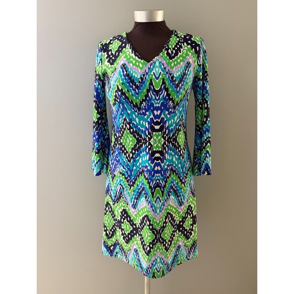 Jude Connally Lexi Dress Women XS Blue Green Ocean Waves Jude Cloth Beach - Picture 1 of 14
